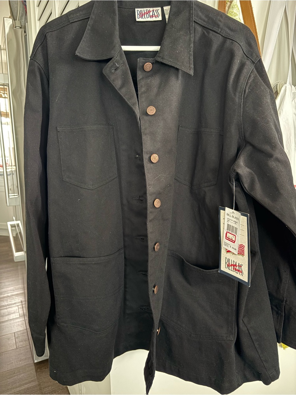 Vintage Bill Blass 1990s Black Denim Chore Coat NWT Deadstock Plus Size 2X